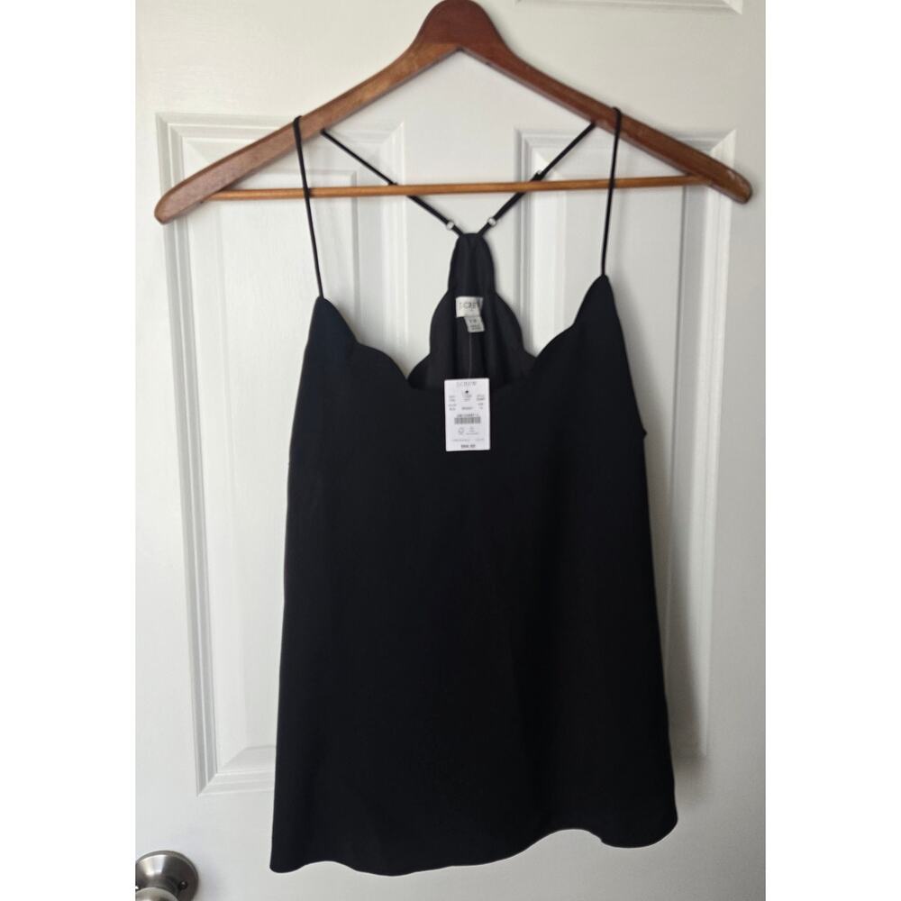 New J.Crew Classic Scalloped Camisole Cami Blouse Adjustable Strap Black Size 12